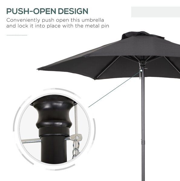 Outsunny Black Patio Parasol: 6-Rib Outdoor Sun Shade for Balcony & Garden, 2M