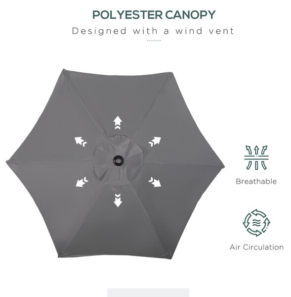 Outsunny 2m Patio Parasols Umbrellas, Outdoor Sun Shade with 6 Sturdy Ribs for Balcony, Bench, Garden, Dark Grey Aosom UK