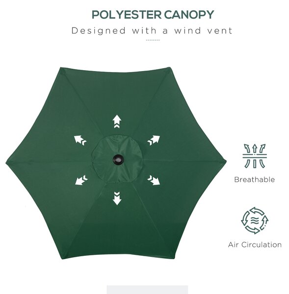 Outsunny Patio Parasol, 2m Outdoor Sun Shade Umbrella with 6 Durable Ribs for Garden, Balcony, Green Aosom UK