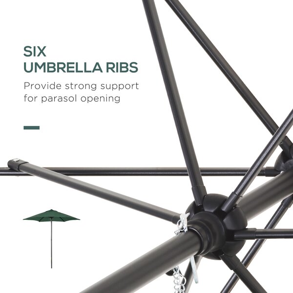 Outsunny Patio Parasol, 2m Outdoor Sun Shade Umbrella with 6 Durable Ribs for Garden, Balcony, Green Aosom UK