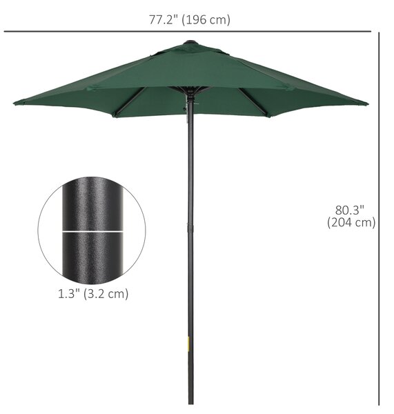 Outsunny Patio Parasol, 2m Outdoor Sun Shade Umbrella with 6 Durable Ribs for Garden, Balcony, Green Aosom UK