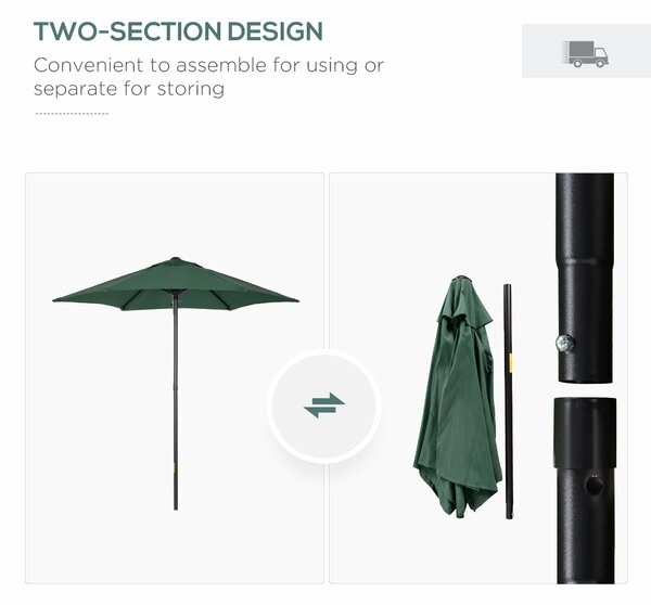 Outsunny Patio Parasol, 2m Outdoor Sun Shade Umbrella with 6 Durable Ribs for Garden, Balcony, Green Aosom UK