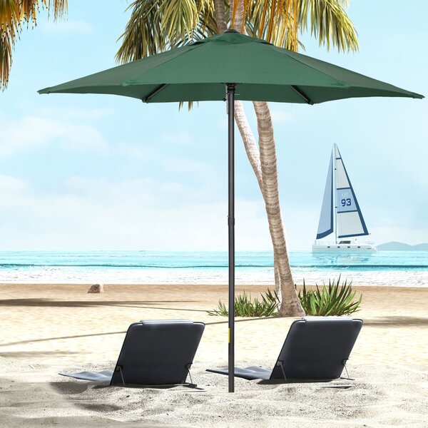 Outsunny Patio Parasol, 2m Outdoor Sun Shade Umbrella with 6 Durable Ribs for Garden, Balcony, Green Aosom UK