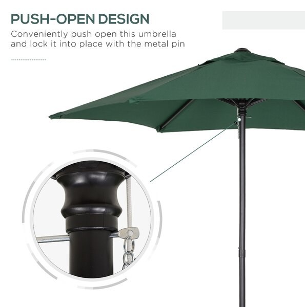 Outsunny Patio Parasol, 2m Outdoor Sun Shade Umbrella with 6 Durable Ribs for Garden, Balcony, Green Aosom UK