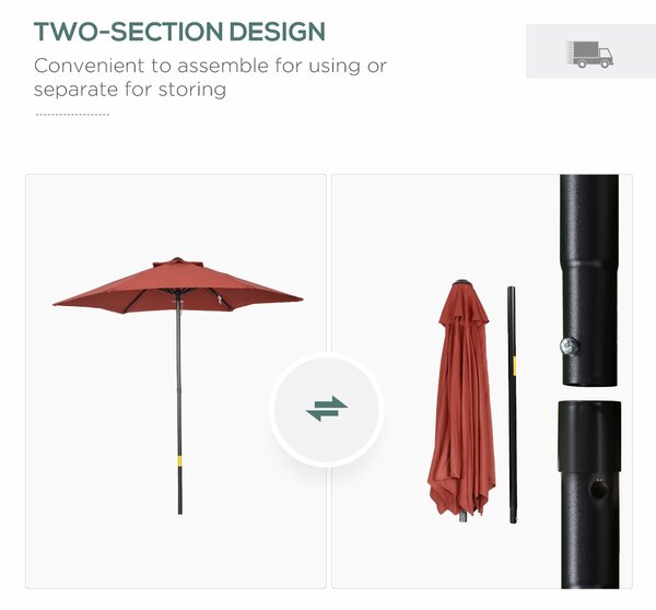 Outsunny Waterproof Patio Parasol, 2m Outdoor Sun Shade Umbrella with 6 Durable Ribs for Garden, Balcony, Wine Red Aosom UK