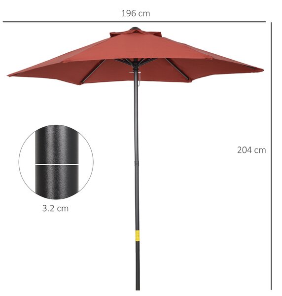 Outsunny Waterproof Patio Parasol, 2m Outdoor Sun Shade Umbrella with 6 Durable Ribs for Garden, Balcony, Wine Red Aosom UK