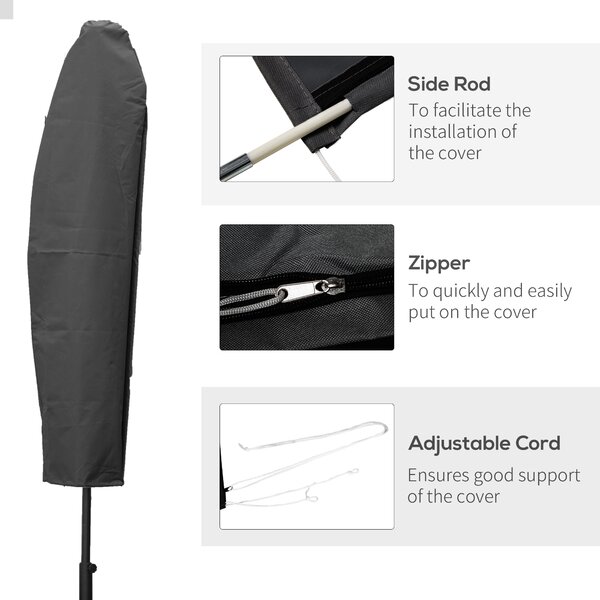 Outsunny Patio Umbrella Cover, Cantilever Banana Umbrella Protector with Rod & Zipper, Outdoor Garden Accessory, Dark Grey Aosom UK