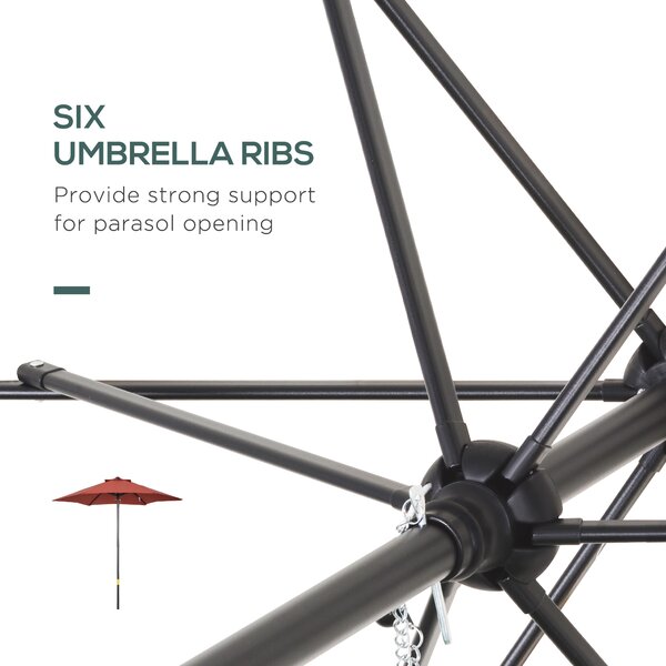 Outsunny Waterproof Patio Parasol, 2m Outdoor Sun Shade Umbrella with 6 Durable Ribs for Garden, Balcony, Wine Red Aosom UK