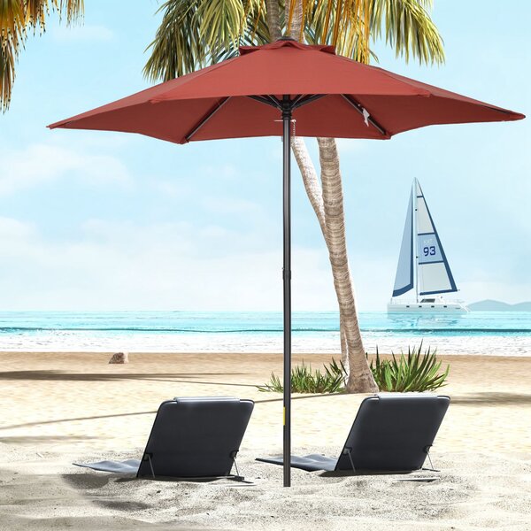 Outsunny Waterproof Patio Parasol, 2m Outdoor Sun Shade Umbrella with 6 Durable Ribs for Garden, Balcony, Wine Red Aosom UK