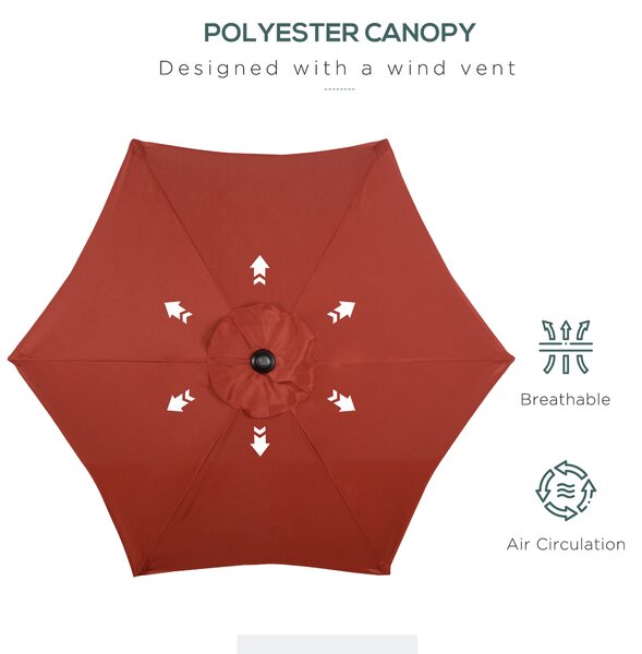 Outsunny Waterproof Patio Parasol, 2m Outdoor Sun Shade Umbrella with 6 Durable Ribs for Garden, Balcony, Wine Red Aosom UK