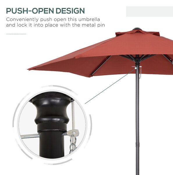 Outsunny Waterproof Patio Parasol, 2m Outdoor Sun Shade Umbrella with 6 Durable Ribs for Garden, Balcony, Wine Red Aosom UK