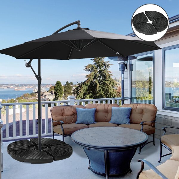 Outsunny 4PC Parasol Base Set, Wicker Effect Patio Umbrella Weights, Water/Sand Fillable with Handles