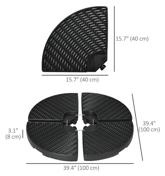 Outsunny 4PC Parasol Base Set, Wicker Effect Patio Umbrella Weights, Water/Sand Fillable with Handles