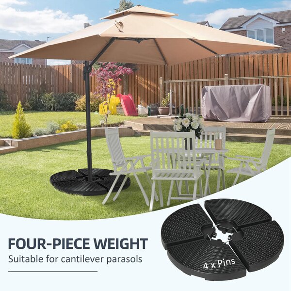 Outsunny 4PC Parasol Base Set, Wicker Effect Patio Umbrella Weights, Water/Sand Fillable with Handles