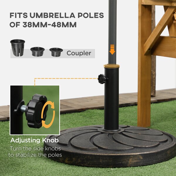 Outsunny 18kg Resin Garden Parasol Base, Round Outdoor Market Umbrella Stand Weight for Poles of Φ38mm to Φ48mm, Bronze Aosom UK