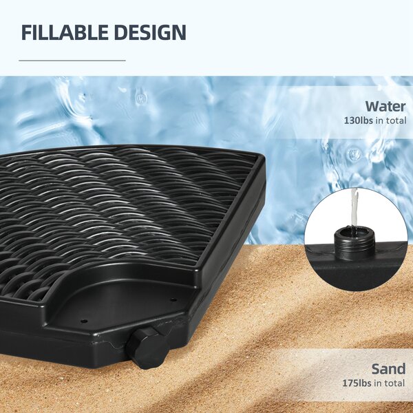 Outsunny 4PC Parasol Base Set, Wicker Effect Patio Umbrella Weights, Water/Sand Fillable with Handles
