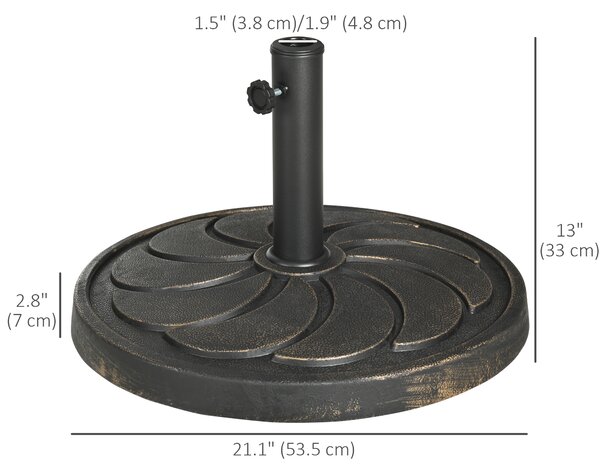 Outsunny 18kg Resin Garden Parasol Base, Round Outdoor Market Umbrella Stand Weight for Poles of Φ38mm to Φ48mm, Bronze Aosom UK