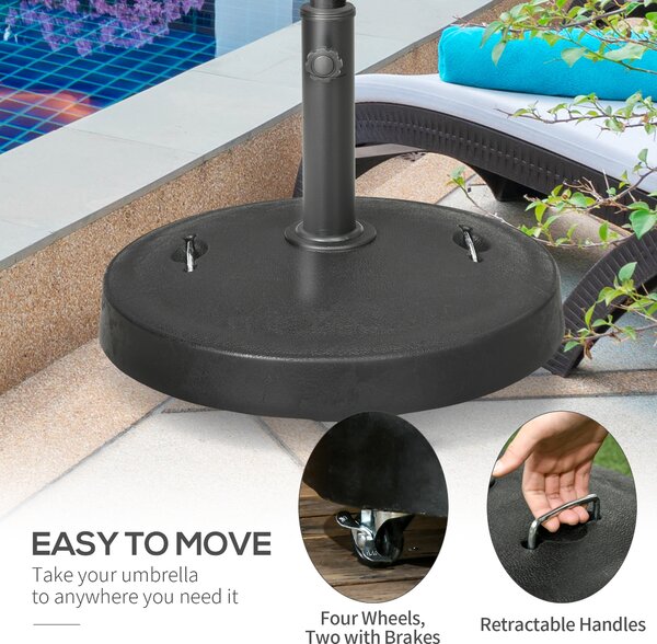 Outsunny Resin Parasol Base: Wheeled Wonder for Outdoor Umbrellas, Retractable Handles, Fits 38-48mm Poles, Jet Black