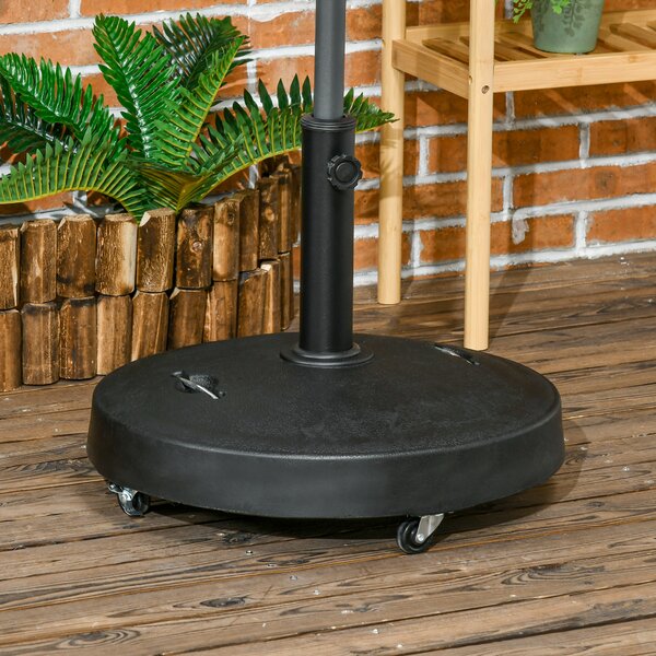 Outsunny Resin Parasol Base: Wheeled Wonder for Outdoor Umbrellas, Retractable Handles, Fits 38-48mm Poles, Jet Black