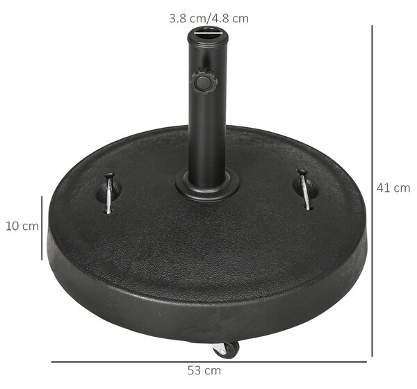 Outsunny Resin Parasol Base: Wheeled Wonder for Outdoor Umbrellas, Retractable Handles, Fits 38-48mm Poles, Jet Black