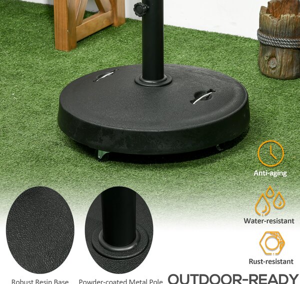 Outsunny Resin Parasol Base: Wheeled Wonder for Outdoor Umbrellas, Retractable Handles, Fits 38-48mm Poles, Jet Black