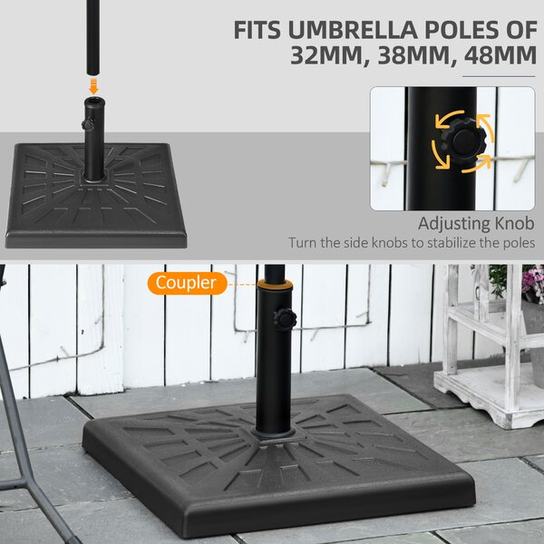 Outsunny Square Resin Parasol Base: Outdoor Umbrella Stand, Fits Poles 妗?2-38mm, Black Aosom UK