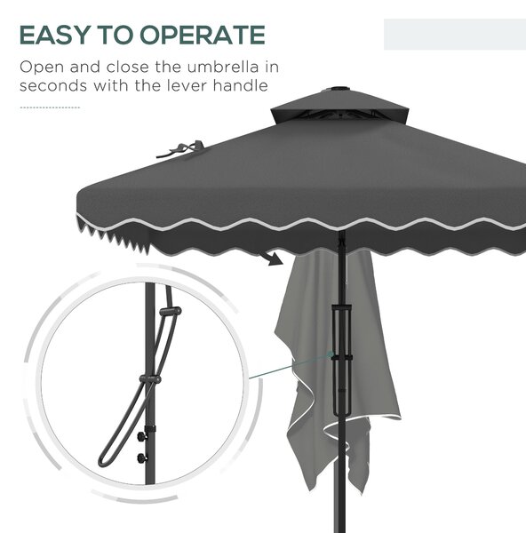 Outsunny 2.5m Square Double Top Garden Parasol Cantilever Umbrella with Ruffles, Dark Grey