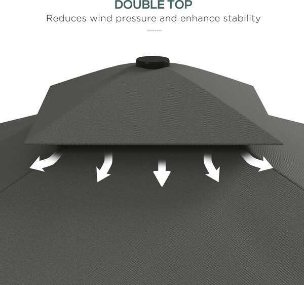 Outsunny 2.5m Square Double Top Garden Parasol Cantilever Umbrella with Ruffles, Dark Grey