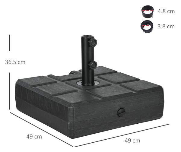 Outsunny 40kg Square Umbrella Parasol Base with Wood Effect, Plastic Umbrella Stand for Outdoor Patio Umbrella, Black