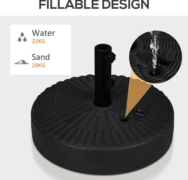 Outsunny 29kg Round Umbrella Parasol Base with Rattan Effect, Plastic Umbrella Stand for Outdoor Patio Umbrella, Black Aosom UK