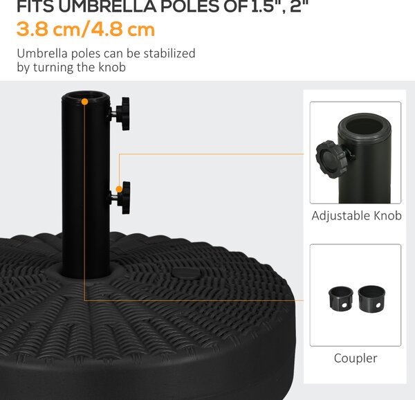 Outsunny 29kg Round Umbrella Parasol Base with Rattan Effect, Plastic Umbrella Stand for Outdoor Patio Umbrella, Black Aosom UK