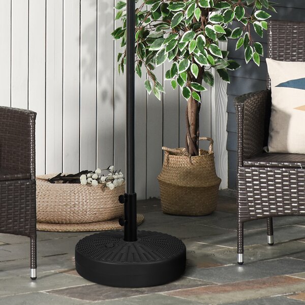 Outsunny 29kg Round Umbrella Parasol Base with Rattan Effect, Plastic Umbrella Stand for Outdoor Patio Umbrella, Black Aosom UK