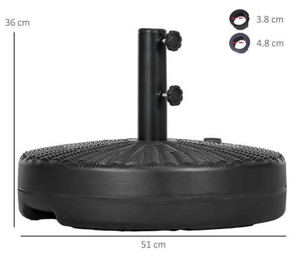 Outsunny 29kg Round Umbrella Parasol Base with Rattan Effect, Plastic Umbrella Stand for Outdoor Patio Umbrella, Black Aosom UK