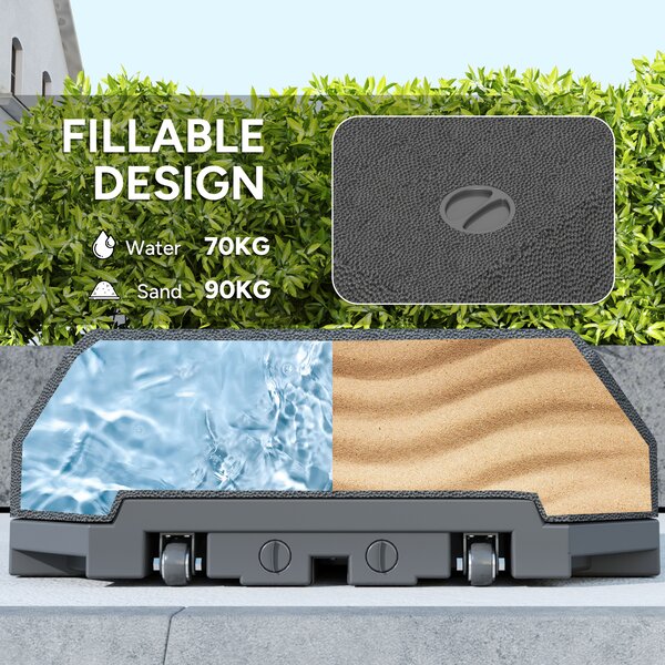 Outsunny Parasol Base Plastic Umbrella Stand for Cantilever Parasol with Wheels, Heavy Duty Umbrella Stand, Water/Sand Filled Aosom UK