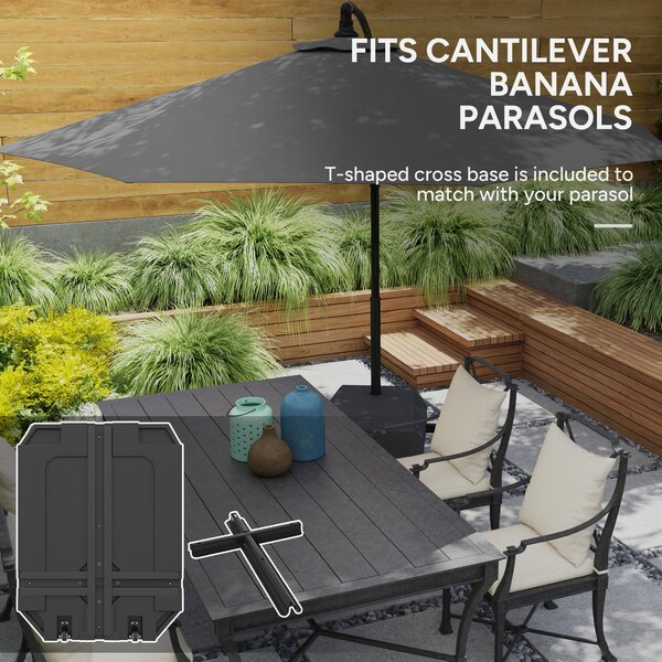 Outsunny Parasol Base Plastic Umbrella Stand for Cantilever Parasol with Wheels, Heavy Duty Umbrella Stand, Water/Sand Filled Aosom UK