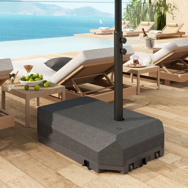 Outsunny Parasol Base Plastic Umbrella Stand for Cantilever Parasol with Wheels, Heavy Duty Umbrella Stand, Water/Sand Filled Aosom UK