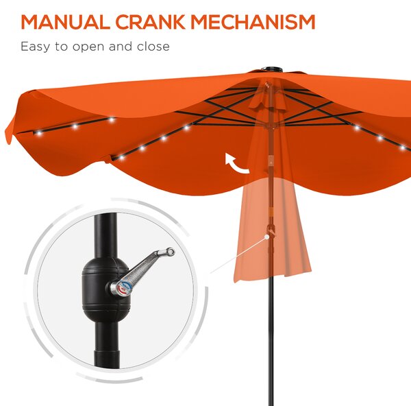 Outsunny Solar Patio Umbrella with LED and Tilt, Outdoor Market Table Umbrella Parasol with Crank, 3 x 3 (m), Orange