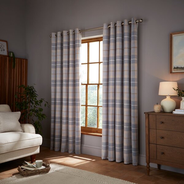 Ember Chenille Thermal Navy Eyelet Curtains