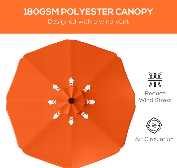 Outsunny Solar Patio Umbrella with LED and Tilt, Outdoor Market Table Umbrella Parasol with Crank, 3 x 3 (m), Orange
