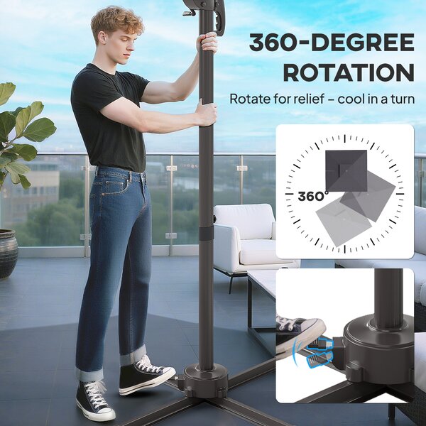 Outsunny 2.5m Cantilever Parasol with Solar Powered LED Lights, 360° Rotation, Tilt Adjustment, Crank Handle, Dark Grey