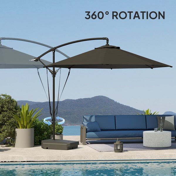 Outsunny 3(m) Garden Cantilever Parasol with Fillable Base, Cover, Round Banana Hanging Umbrella with Crank Handle and Tilt, UPF50+, Grey