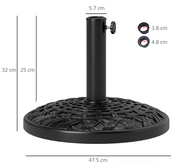 Outsunny 12kg Garden Parasol Base, Round Resin Garden Umbrella Base, Heavy Duty Parasol Stand for 38mm or 48mm Outdoor Umbrella Poles, Black