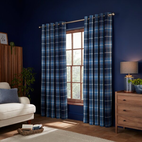 Ember Chenille Thermal Navy Eyelet Curtains