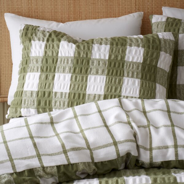 Catherine Lansfield Olive Gingham Seersucker Duvet Cover and Pillowcase Set