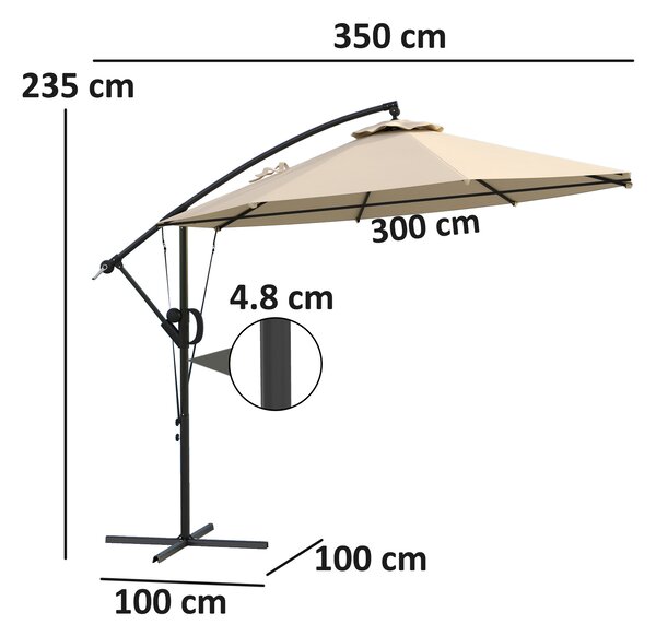 Outsunny 3(m) Garden Cantilever Parasol with Cover and Wind Protection Strap, Round Overhanging Umbrella with Crank Handle and Tilt, Banana Patio Umbrella for Outdoor Sun Shade, UPF50+, Khaki
