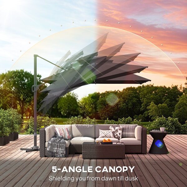 Outsunny 3.5x3 m Garden Cantilever Parasol with Solar LED Lights and Centre Light, Aluminium Large Square Patio Umbrella, UPF50+ Hanging Sun Shade with Cross Base, Crank Handle and Tilt, Black