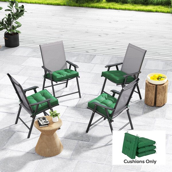Outsunny Set of 4 Garden Seat Cushion with Ties, 42 x 42cm Replacement Dining Chair Seat Pad, Green