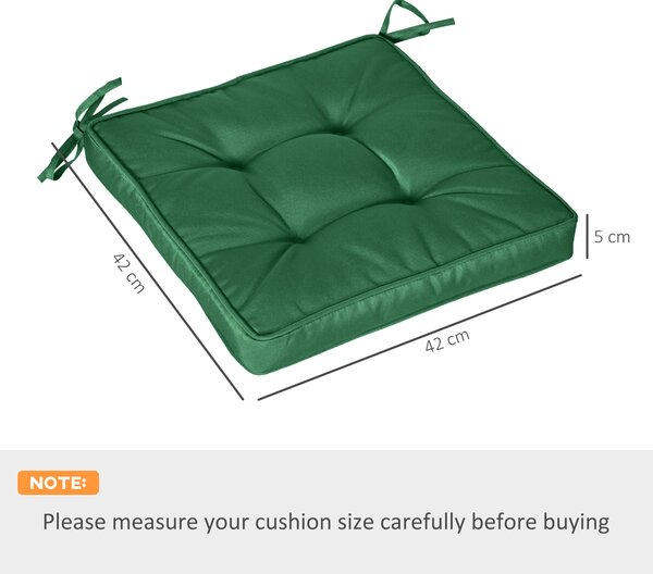 Outsunny Set of 4 Garden Seat Cushion with Ties, 42 x 42cm Replacement Dining Chair Seat Pad, Green