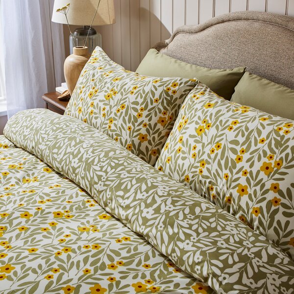 Hallie Floral Green Reversible Duvet & Pillowcase Set