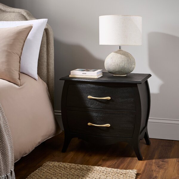 Keiko 2 Drawer Bedside Table, Black Mango Wood